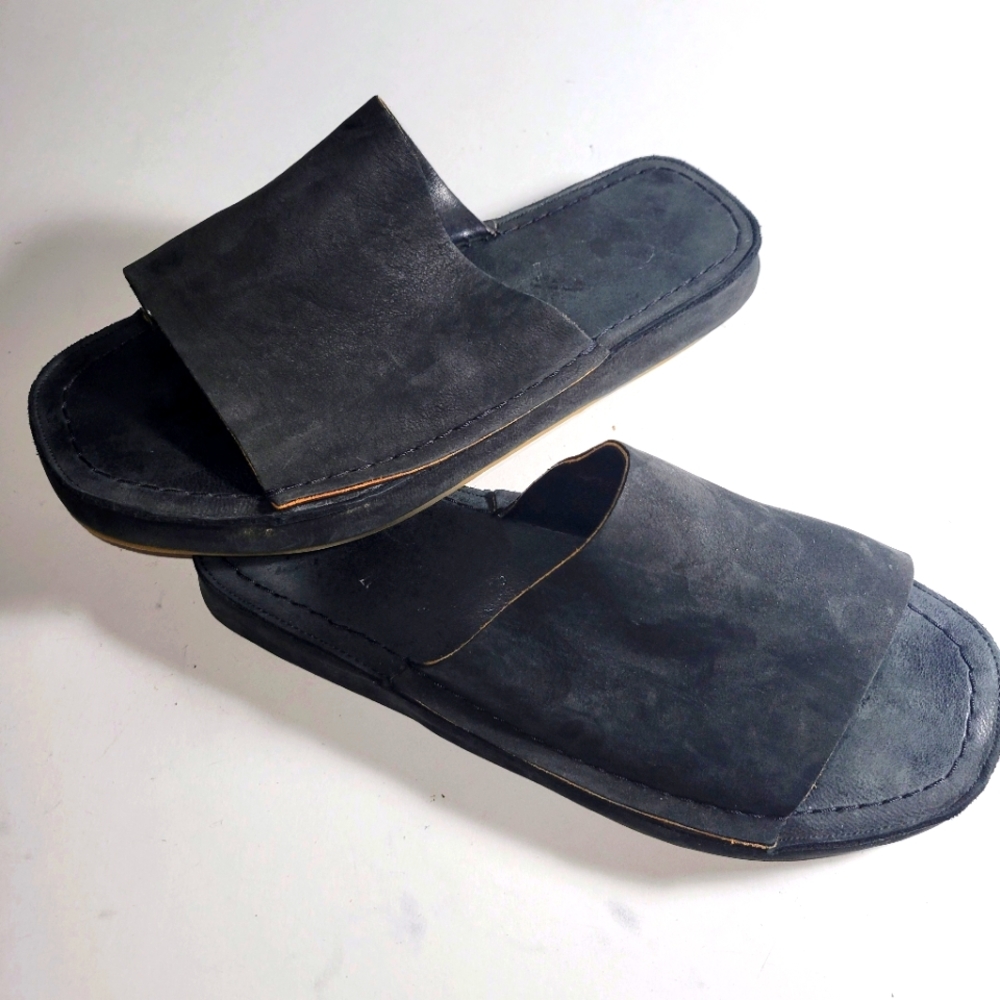 Free People, Black Leather Slide Sandals. Size 40/10M